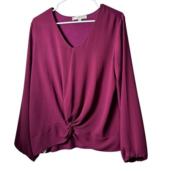 LOFT Tops - LOFT Women's Twist Front Blouse Purple V-Neck balloon Sleeve Size M